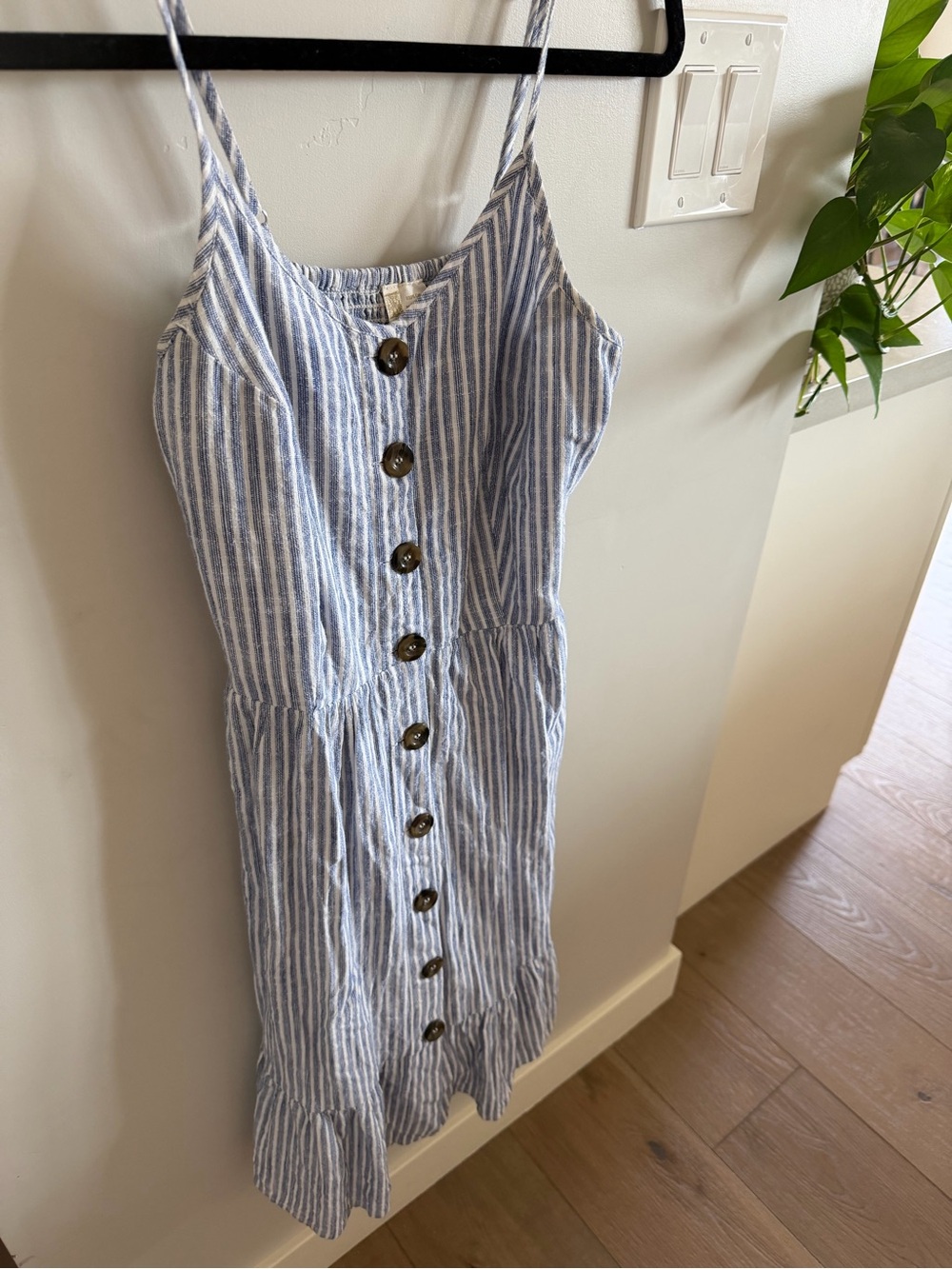 Japna Blue and White Striped Midi Dress with Buttons - Picture 14 of 15